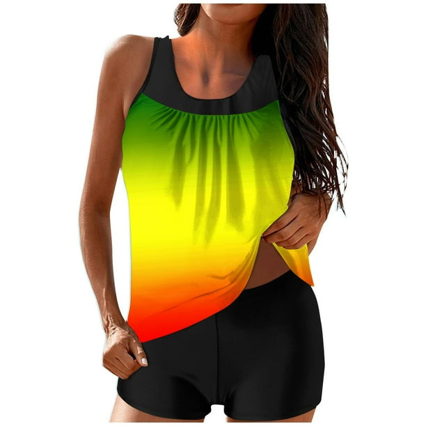 Traje de Baño de Dos Piezas para Mujeres Traje de Baño Conservador con Correa de Espalda Y Control Del Vientre, Conjuntos Cortos de Playa para Mujeres