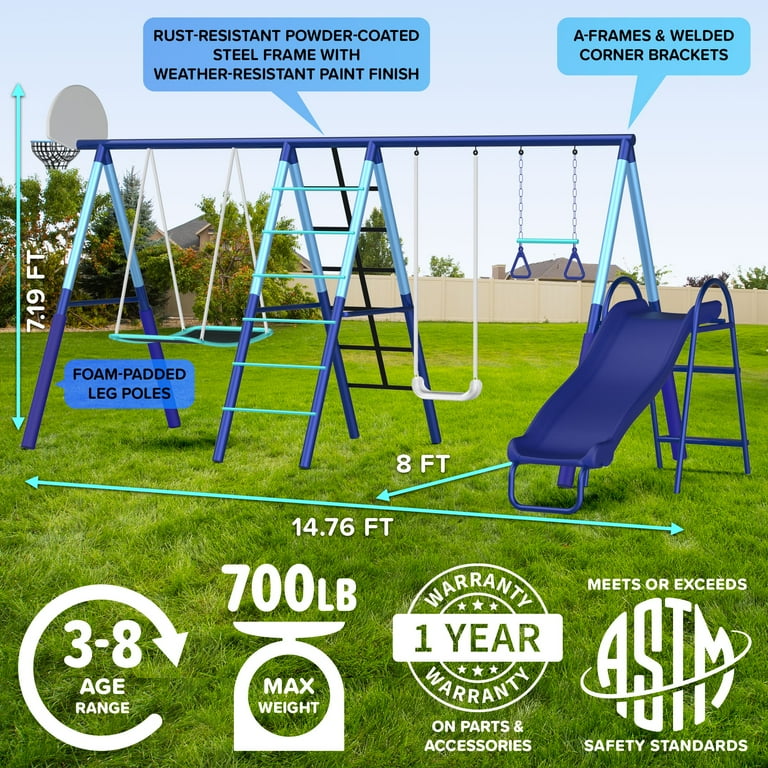 Sportspower Ramona 7-in 1 Outdoor Swing Set with Swing, Skyflyer