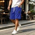 thumbnail image 4 of Uwinwear Men's Corduroy Shorts Elastic Waist Drawstring Cargo Short Multi-Pocket Lightweight Summer Casual Beach Shorts Royal Blue M, 4 of 5