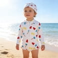 thumbnail image 2 of 2-3T Bathing Suit Girls Toddler Girl Peach Leaf Print Long Sleeve Swimsuit Set with Matching Swim Cap for Warm Pool and Beach, 2 of 4