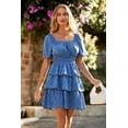 thumbnail image 5 of PRETTYGARDEN Women's Floral Summer Short Dress Square Neck Short Sleeve Tiered Ruffle Boho Swing Dresses, 5 of 6