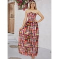 thumbnail image 5 of HAPPY BAY Women's Summer Boho A-Line Slit Maxi Beach Dress Smocked Top Evening Long Strapless Tube Dresses for Women L-XL Checks, Varicolor, 5 of 5