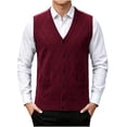 thumbnail image 5 of Riecok Mens Button Sweater Vest Sleeveless V Neck Cardigans Lightweight Solid Winter Tops with Pockets Wine 3XL, 5 of 6