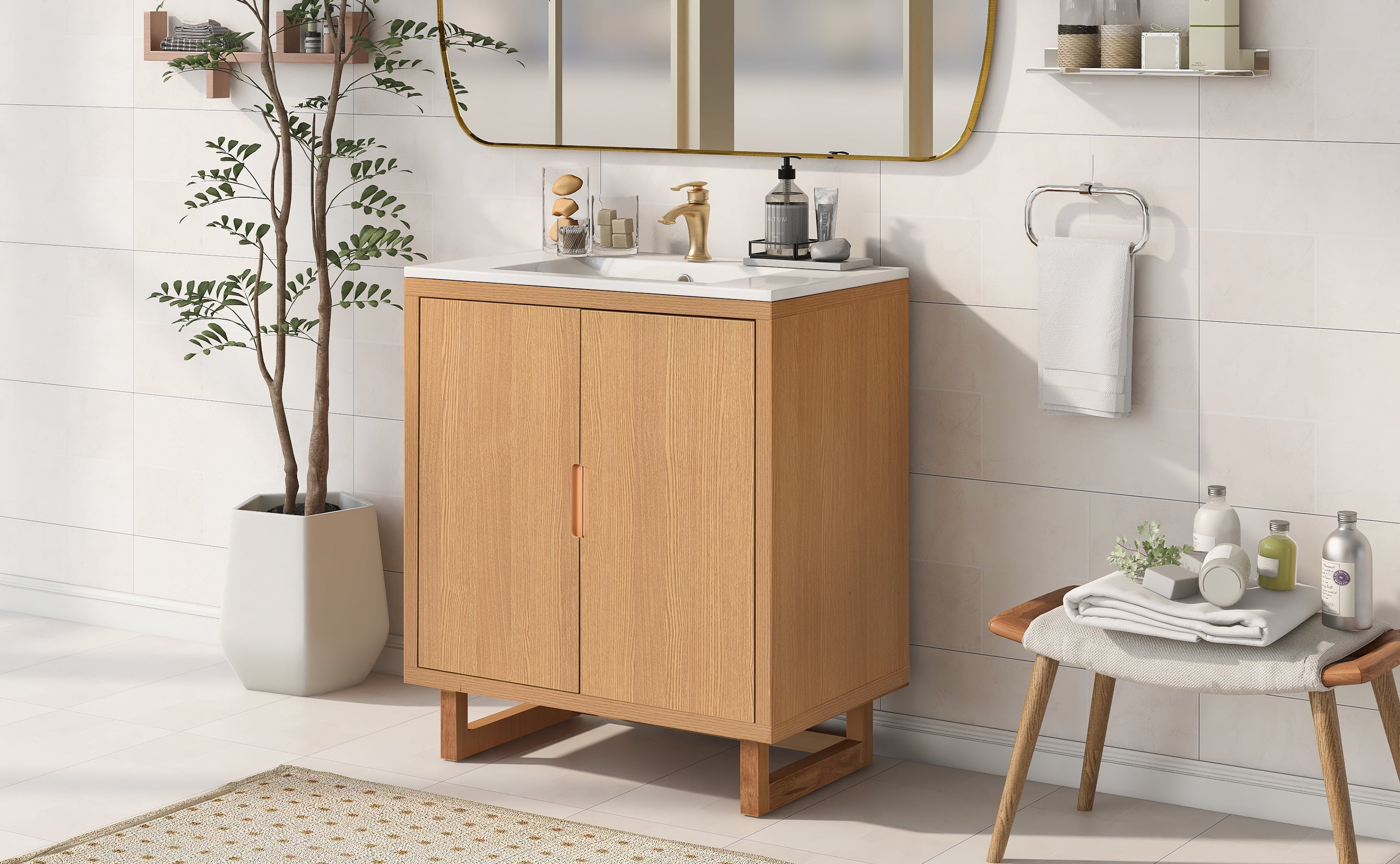 Euroco 30" Bathroom vanity Set with Sink, Combo Cabinet, Bathroom Storage Cabinet, Solid Wood Frame