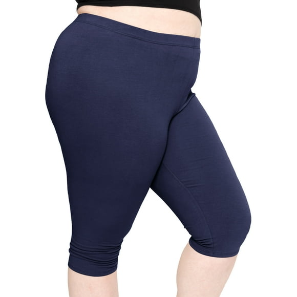 Stretch Is Comfort Women's Cotton/Spandex Plus Size Knee Length Leggings Navy Blue X-Large