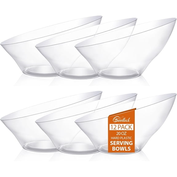 Goodluck 12 Pack Clear Plastic Serving Bowls for Party - 20 OZ Angled Disposable Serving Bowls for Wedding Party Chip, Candy, Salad & Fruit