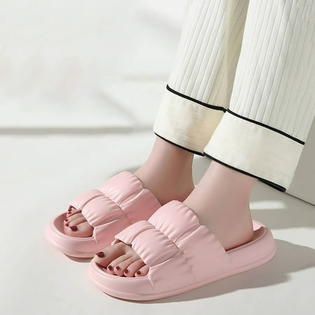 

Daznico Slippers for Women Couple Slippers Bathroom Slippers Flat Platform Pleated Home Slippers Pink 6.5