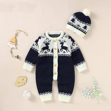 

ZXHACSJ Newborn Baby Boys Girls Christmas Elk Baby Romper Jumpsuit Blue 73