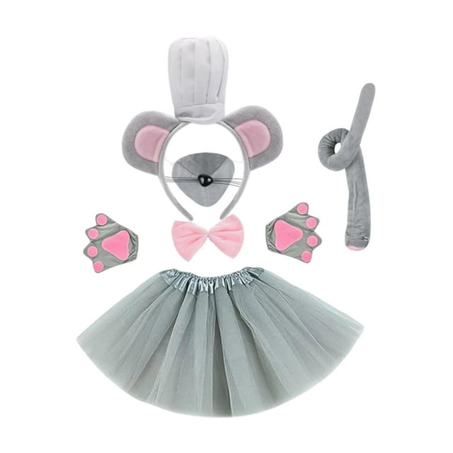 6 piezas de diadema con orejas de ratón, gorro de chef con cola de ratón, disfraz de animal de poliéster, accesorios para el cabello de dibujos animad
