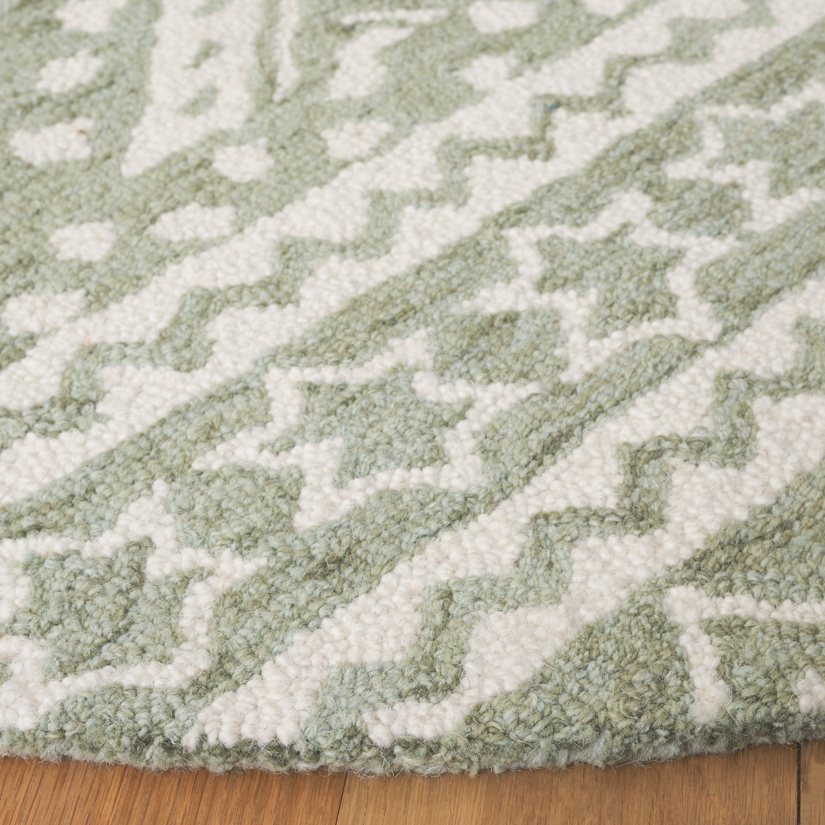 SAFAVIEH Micro-Loop Regis Geometric Area Rug, Sage/Ivory, 5' x 5' Round