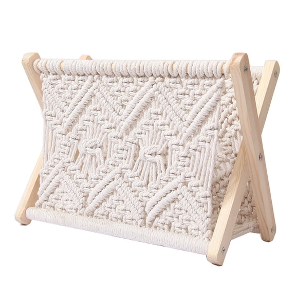 Nordic Cotton Woven Storage Basket Boho Macrame Magazine Rack Desktop Book Shelf Photo Props