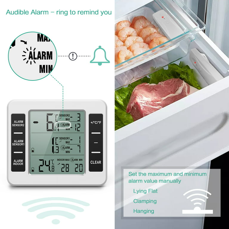 Amir (Upgraded Version) Brifit Refrigerator Thermometer, Wireless Digital  Freezer Thermometer with 2 Sensors, Indoor Outdoor
