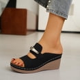 thumbnail image 6 of CYMMPU Women's Metal Accent Open Toe Wedge Slide Sandals, Slip On Platform Comfort Mules, Casual Outdoor Summer Beach Walking Footwear Black 38, 6 of 7