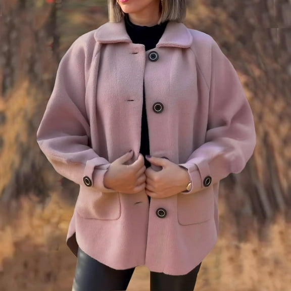 Women's Soft Wool Button Down Coat With Pockets Stylish And Warm Outerwear For Fall Winter plus Size Fall Fashion Leather Swing Coat Womens Long Light Jackets for Women Causal Coat Winter Coats for