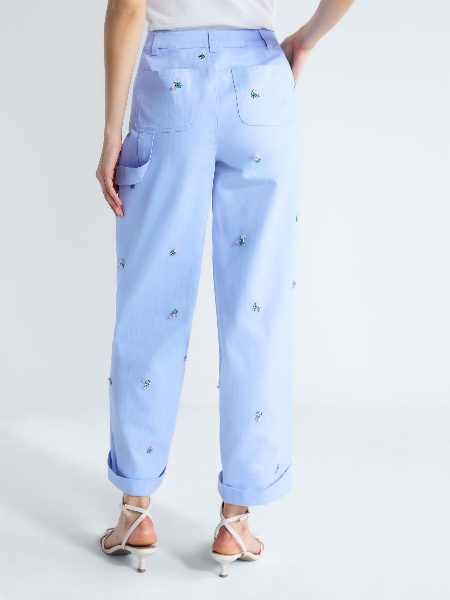 Free Assembly Women's and Women’s Plus Embellished Cotton Carpenter Pants, 30" Inseam, Sizes 0-28W