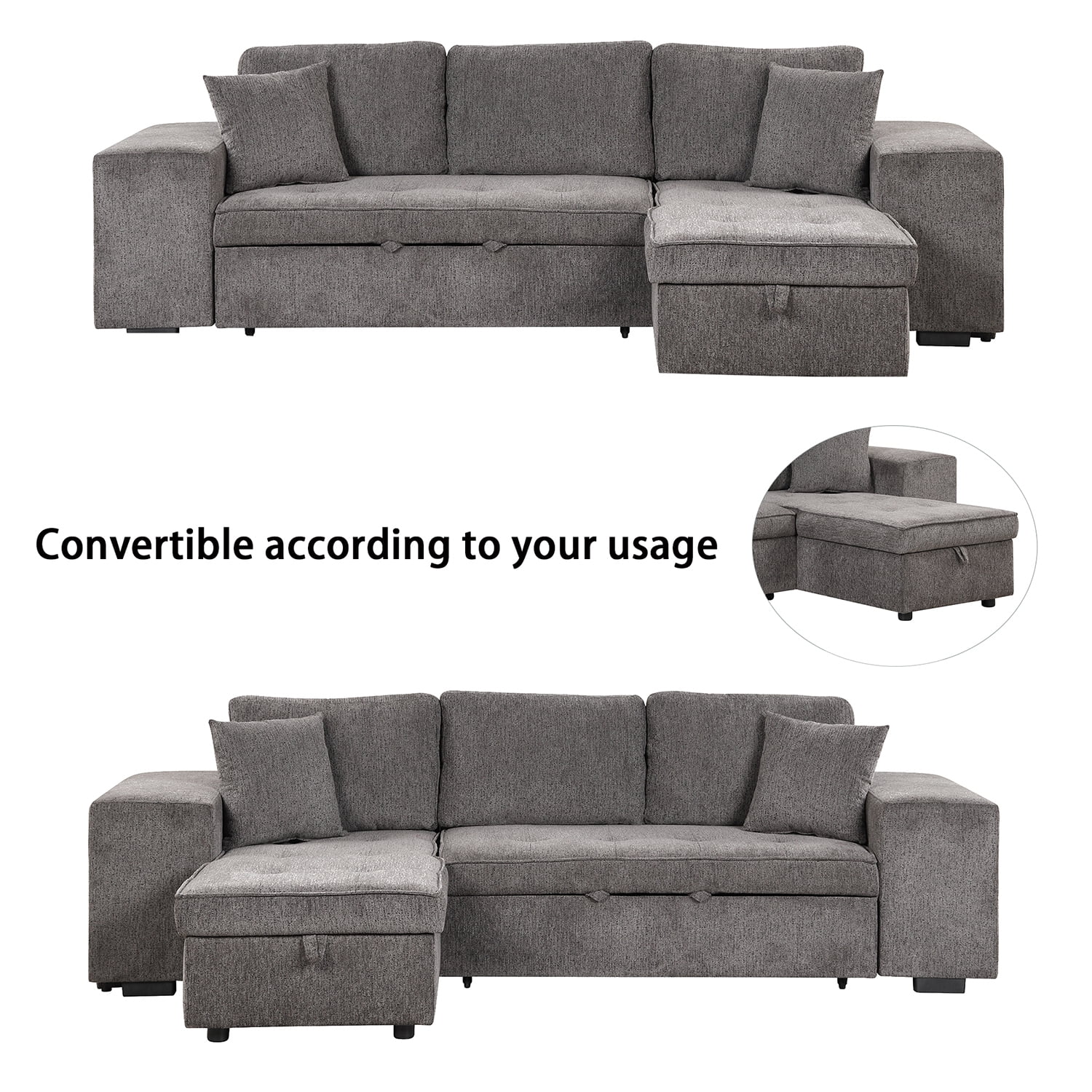 Kadyn 104" Modern L-Shape 3 Seat Reversible Sectional Couch, Pull Out Sleeper Sofa with 2 Stools, Sofa reclining chair with storage space for Living Room, Knox Charcoal Kadyn 104" Modern L-Shape 3 Seat Reversible Sectional Couch, Pull Out Sleeper Sofa with 2 Stools, Sofa reclining chair with storage space for Living Room, Knox Charcoal
