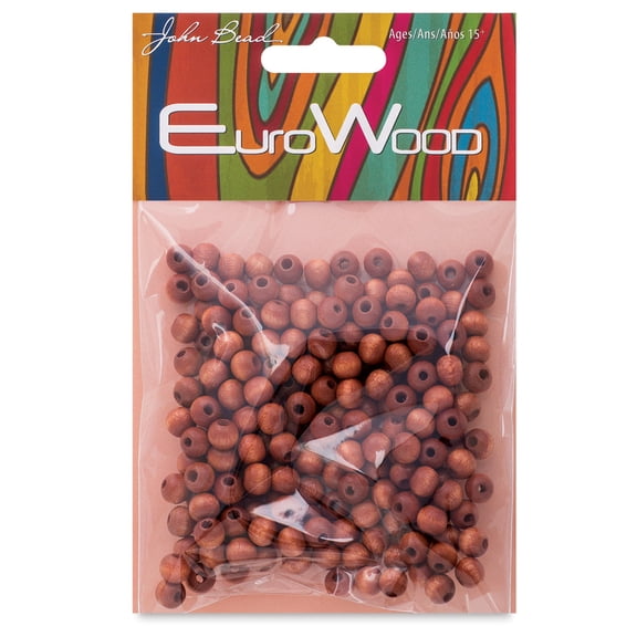 John Bead Euro Wood Beads - Light Brown, Round, 6 mm, Pkg of 200