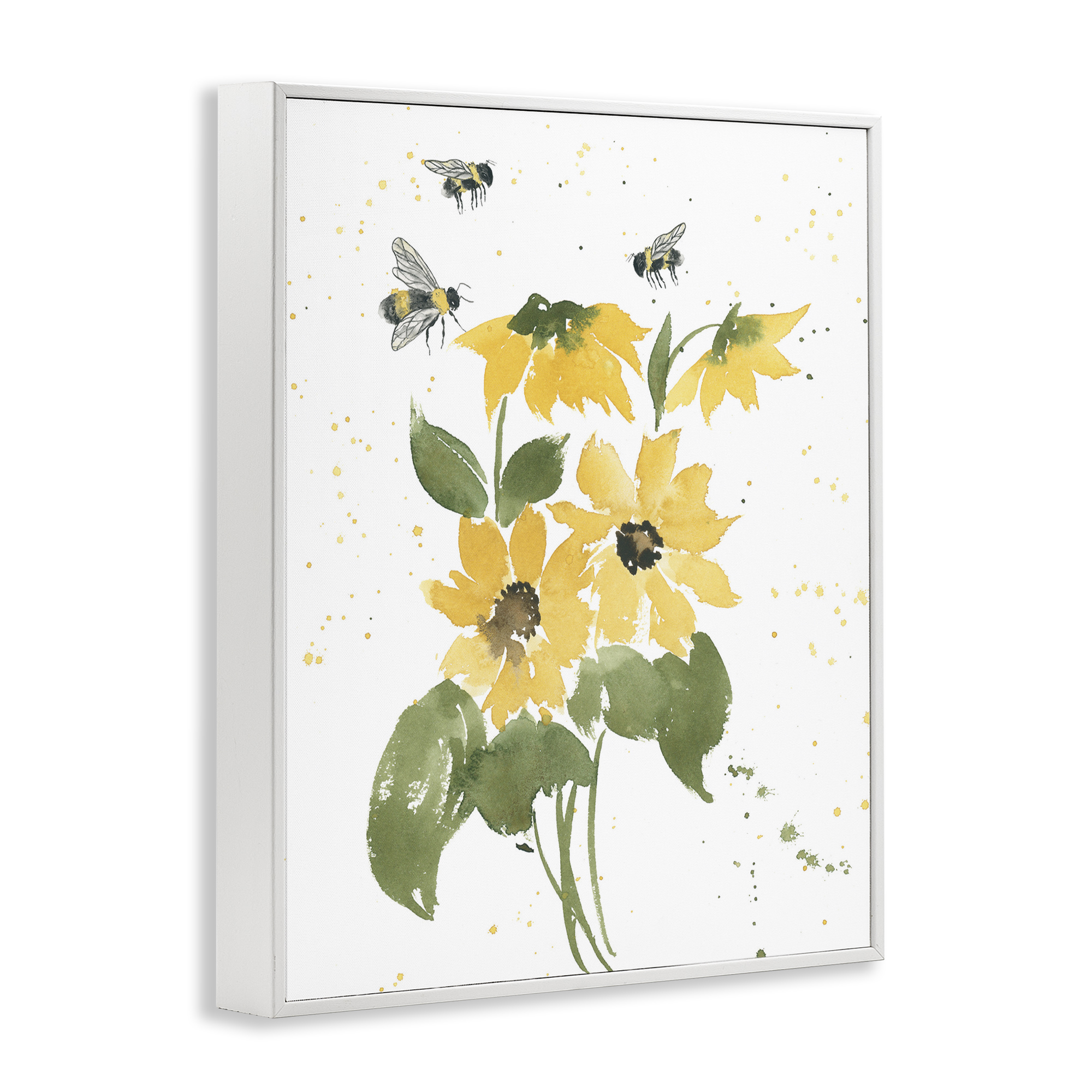 Stupell Industries Bumble Bees & Daisies Botanical & Floral Painting White Framed Art Print Wall Art, 24 x 30