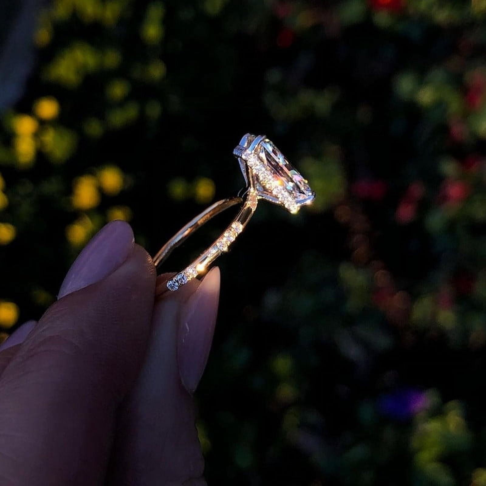 solitaire jewels Huge 6.5CT Radiant Moissanite Hidden Halo Engagement Ring For Women, 10K White Gold