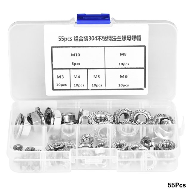 Tuerca Tuerca Hexagonal de Acero Inoxidable Rosca Tuercas de Brida hexagonales 55pcs