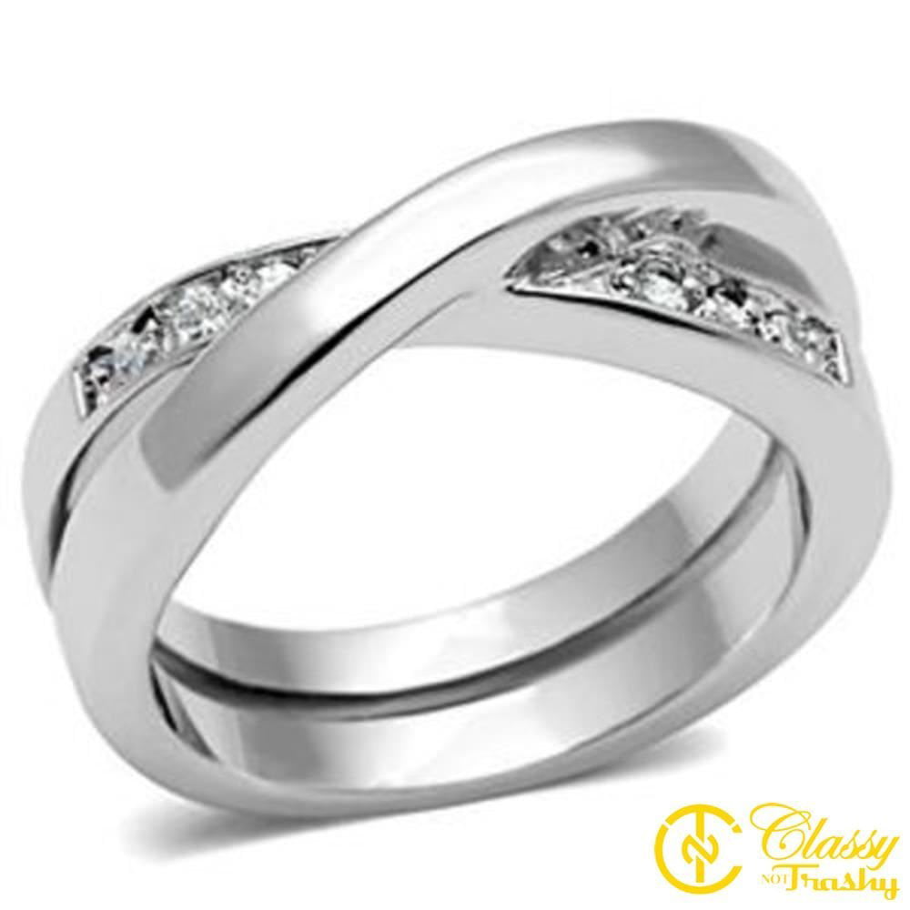 Premium Grade Brass Clear Cubic Zirconia CZ Classy Not Trashy Women's Fashion Jewelry Ring