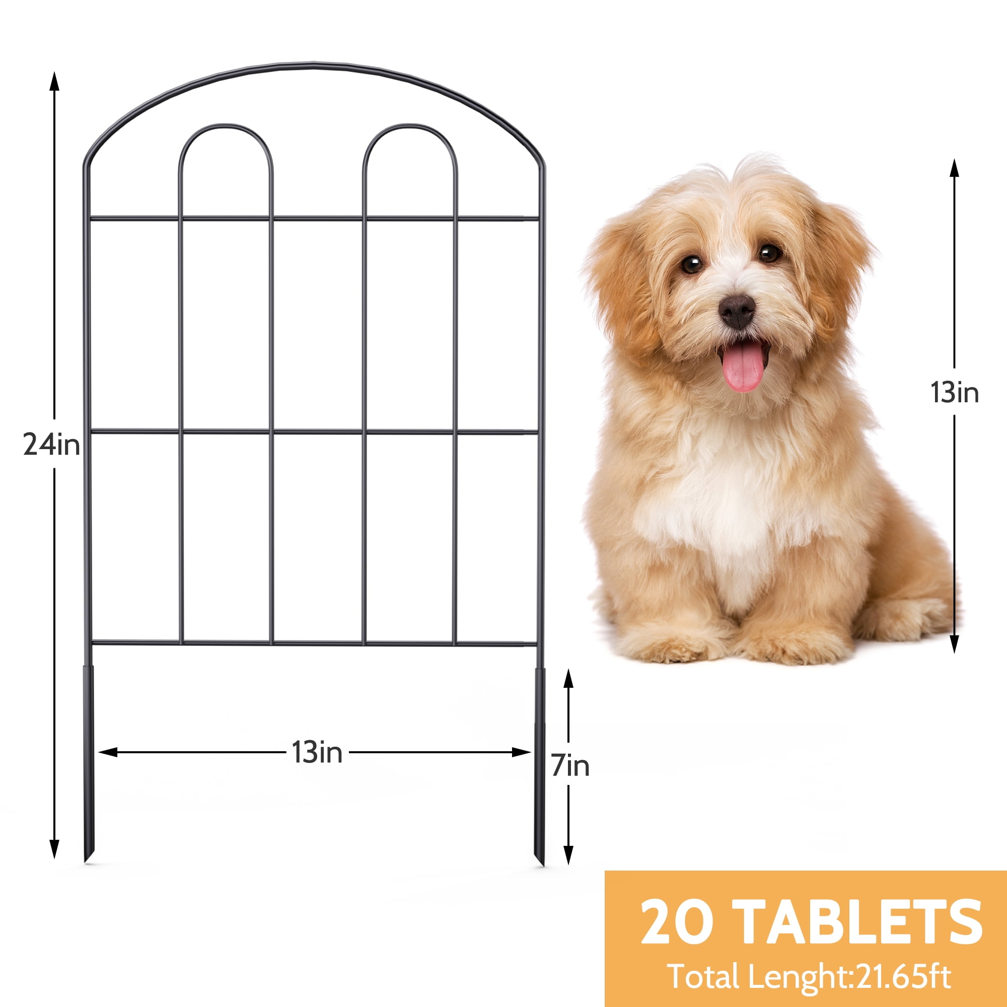 20-Pack Double-Arched Window Garden Fence 21.65FT Total Length, 24in×13in Black Metal Decorative Animal Barrier for Yard Patio Flower Bed