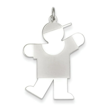 Sterling Silver Flat Solid Polished Engravable Kiss Kid Charm - 1.7 Grams