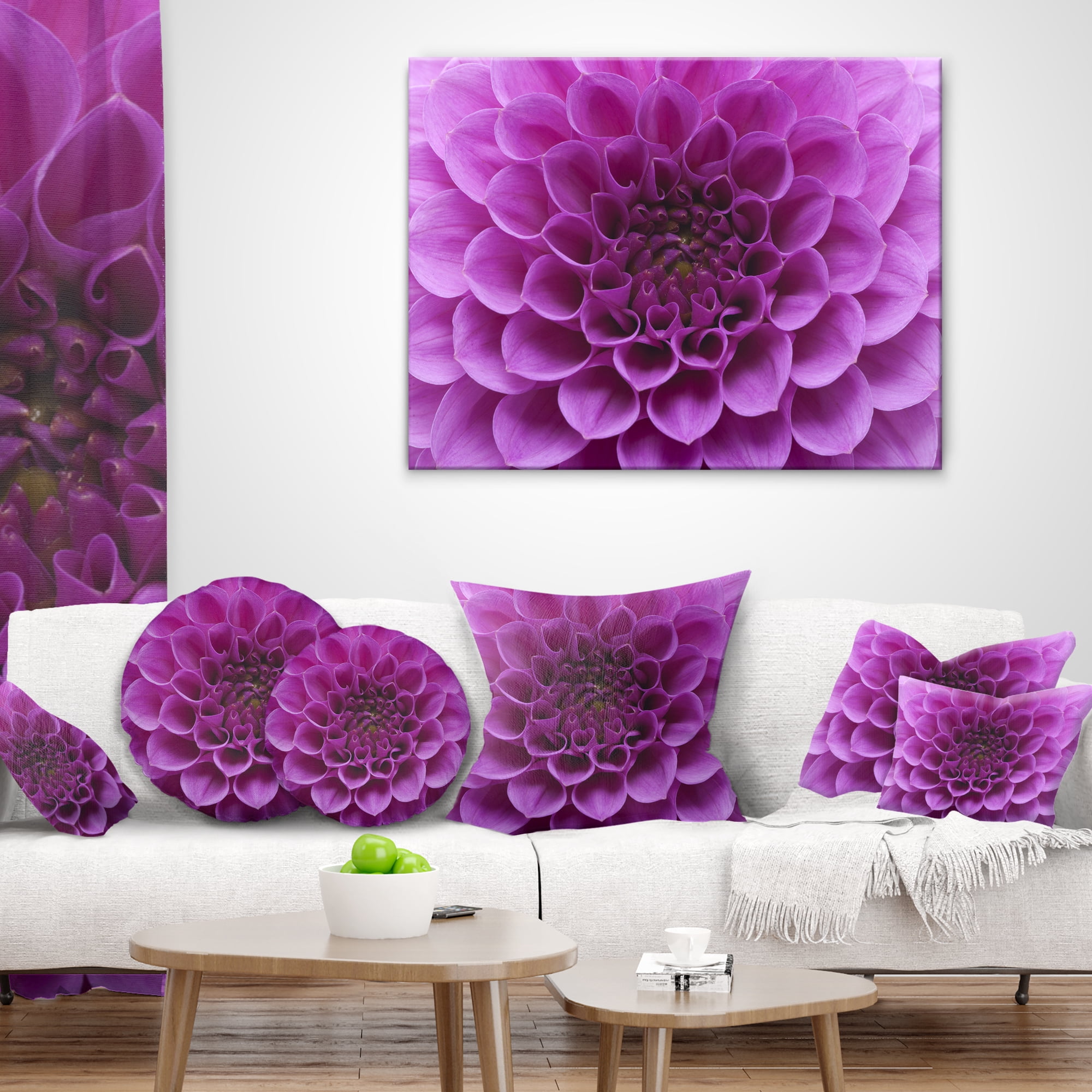 Designart Large Light Purple Flower and Petals - Floral Throw Pillow - 16x16