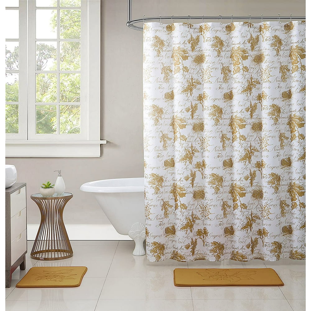 Christmas Fabric Shower Curtain 15pc Bathroom Set: 1 Shower Curtain, 2