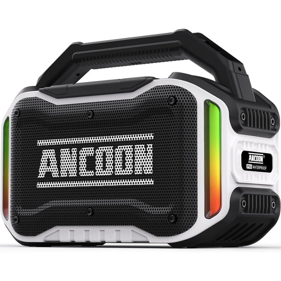 ANCOON Speakers Bluetooth Wireless: 80W(Peak) Loud Speaker with Bass, 20H Playtime, IPX6 Waterproof, Large Jobsite Speakers for Work, Outdoor, Workshop, Garage, Portable Speaker with TWS (White)