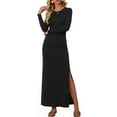 thumbnail image 4 of LIaqionyy Women's Maxi Dress Long Sleeve Casual Solid Color Crew Neck Split Side Summer Dresses Clothes, 4 of 8