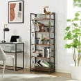 thumbnail image 4 of VECELO 2-Piece Bookshelf, Industrial Metal Freestanding 5-Shelf Folding Bookcase for Living Room, Bedroom, Kitchen, Office, No Assembly, Brown, 4 of 7