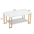 thumbnail image 3 of Tenozek 2-Tier Faux White Marble Coffee Table, Rectangular Table with Sturdy Gold-Finished Metal Frame, Modern Table for Living Room and Bedroom, 3 of 6