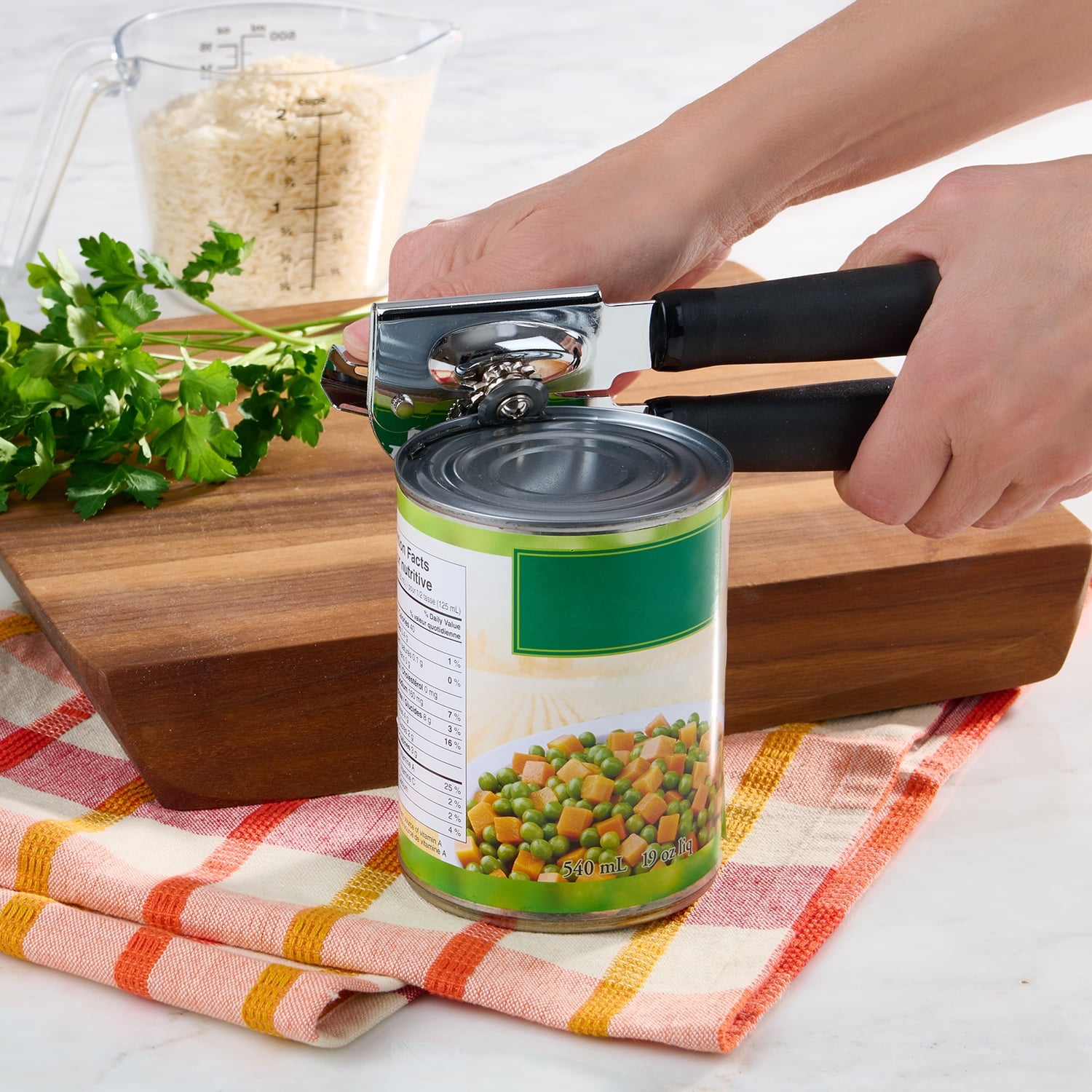 (4 pack)  2 Ply Manual Can Opener with Integrated Bottle Opener, Black