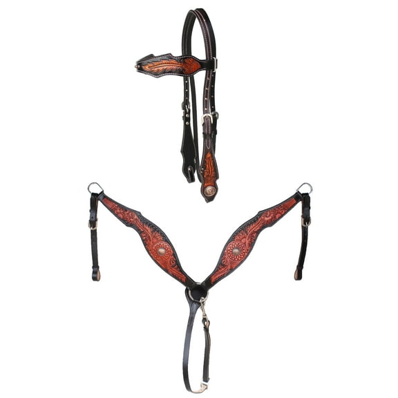 Horse Western Dreamcatcher Sunflower Tooled Headstall Bridle & Breast Collar Set 78FK12B