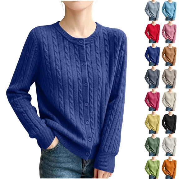 Stamzod Sweaters for Women Fall Winter Long Sleeve Knitted Cardigan Sweater Loose Fit Textured Button Up Cardigans Beige L