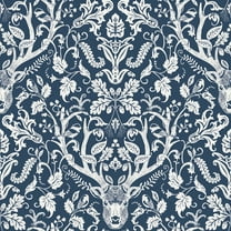 Chesapeake Kiwassa Navy Antler Damask Wallpaper