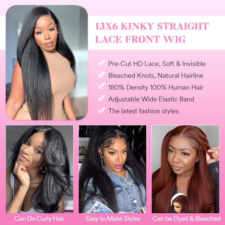 13x6 Kinky Straight Human Hair Wig 180% Density HD  display picture 2