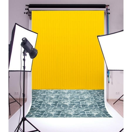Image of GreenDecor 5x7ft Photography Background Weathered Marble Floor Yellow Wooden Wall Backdrops Artisttic Vintage Sweet Baby Children Portrait Backdrop Photo Studio Props