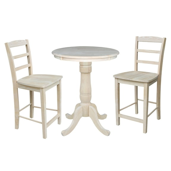 30" Round Pedestal Counter Height Table with 2 Madrid Stools - Unfinished - 3 Piece Set
