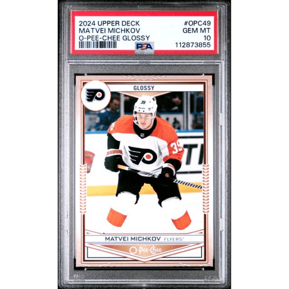 Graded 2024 Upper Deck Matvei Michkov #OPC49 O-Pee-Chee Glossy Rookie RC Hockey Card PSA 10 Gem Mint