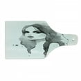 thumbnail image 1 of Feminine Cutting Board, Portrait of Girl in Watercolor Painting Effect Femininity Theme Creative Modern, Tempered Glass Cutting and Serving Board, Wine Bottle Shape, White Black, by Ambesonne, 1 of 1