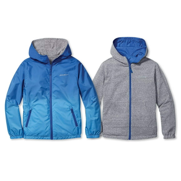 Eddie Bauer Kids Windbreaker Hooded Jacket - Reversible Waterproof, Cotton Inside, Ombre Cool Blue