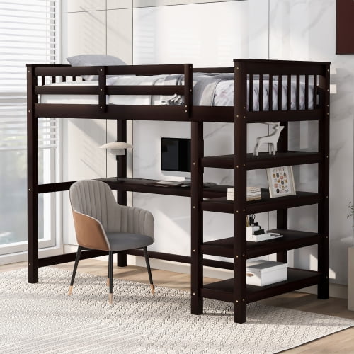 Loft Bed,Twin Size Loft Bed Frame with Storage Shelves and Underbed