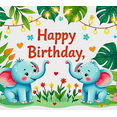 thumbnail image 3 of Happy Birthday Banner with Adorable Blue Elephants Tropical Leaves and Fairy Lights Background Party Decoration for Birthday Party Photography Props Backdrop Supplies, 3 of 7