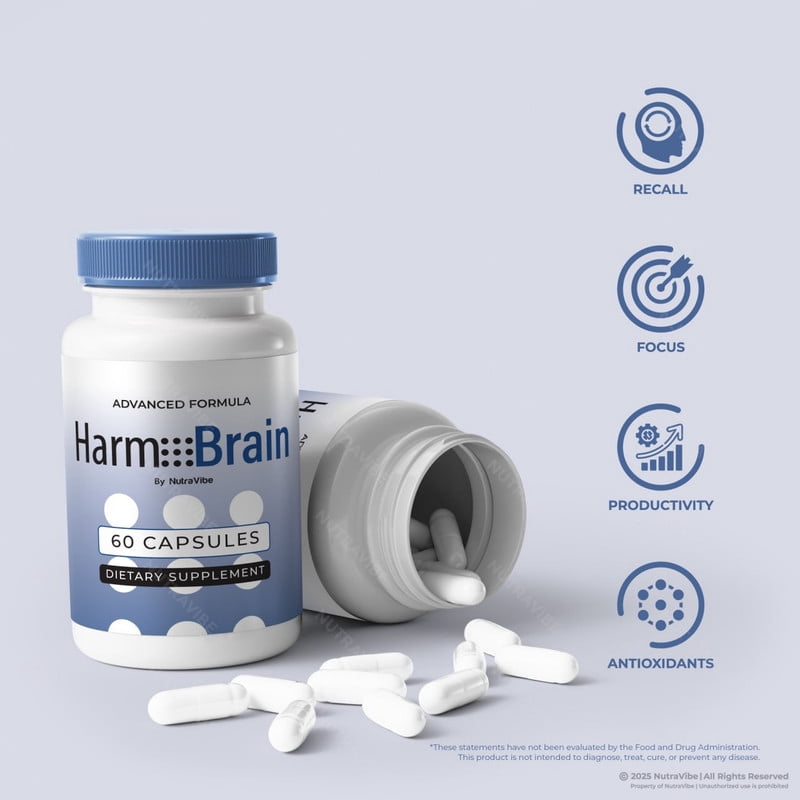 (2 Pack) HarmoBrain – Daily Formula with a Natural Blend to Help Maintain Focus, Memory & Concentration | Clean, Gentle, Easy-to-Swallow Harmo Brain Capsules for Everyday Sharpness (120 Capsules)