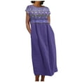 thumbnail image 2 of Meichang Robes Fluides en Coton et Lin pour Femmes Manches Courtes Col Rond Coupe Ample Robes Midi d'Été Imprimé Rétro Décontractées Longues Robes Robes en Lin pour Femmes 2024 Violet TTG, 2 of 5