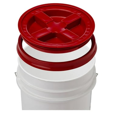 5 Gallon White Bucket & Gamma Seal Lid - Food Grade Plastic Pail & Gamma2 Screw Seal Tight Lid (Red)