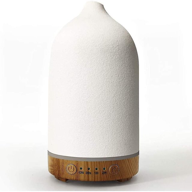 Difusor De Cerámica De 100 Ml, Difusor De Aromaterapia, Difusor De Aceites Esenciales con 7 Luces De Colores Apagado Automático para Sala De Oficina En Casa, Base De Grano De Madera