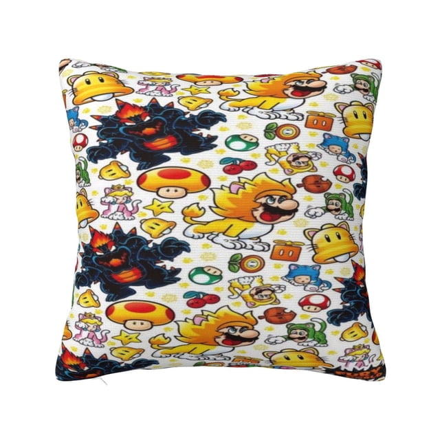 Funda de almohada decorativa con dibujos animados de Mario, para decoración del hogar y el sofá, elige una funda de cojín de temporada feliz de 20 x 20 pulgadas